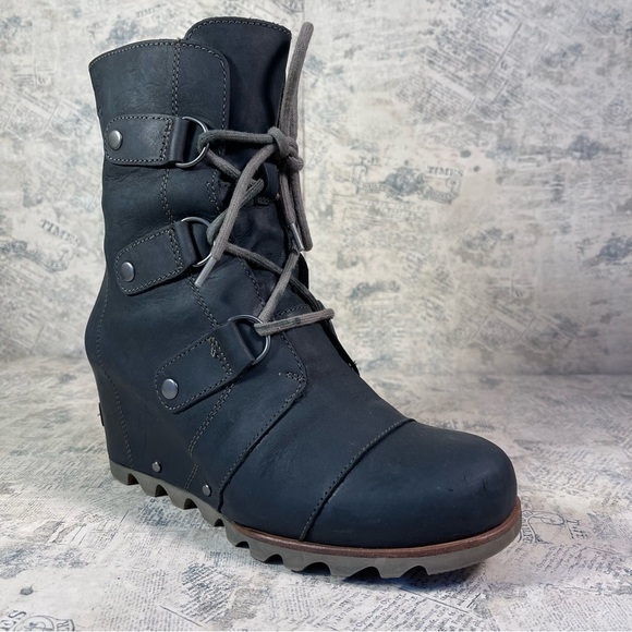 Sorel Joan of Arctic Wedge Mid High Bootie Lace Up Boots Sz 8 - Picture 2 of 12